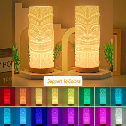 Tiki lamps shown in all 16 LED colors