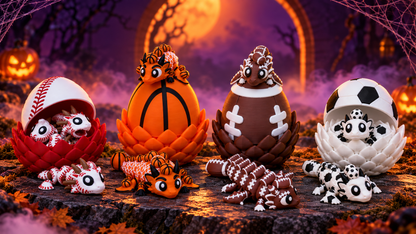 All four Sports Dragon & Egg designs